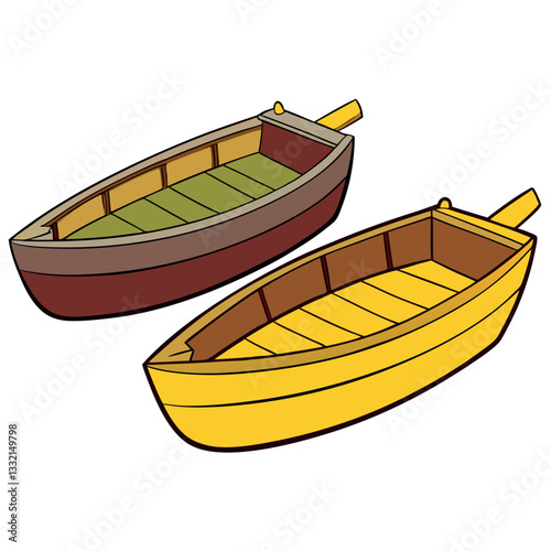 Two-wooden-rowboats-one-yellow-one-brown.