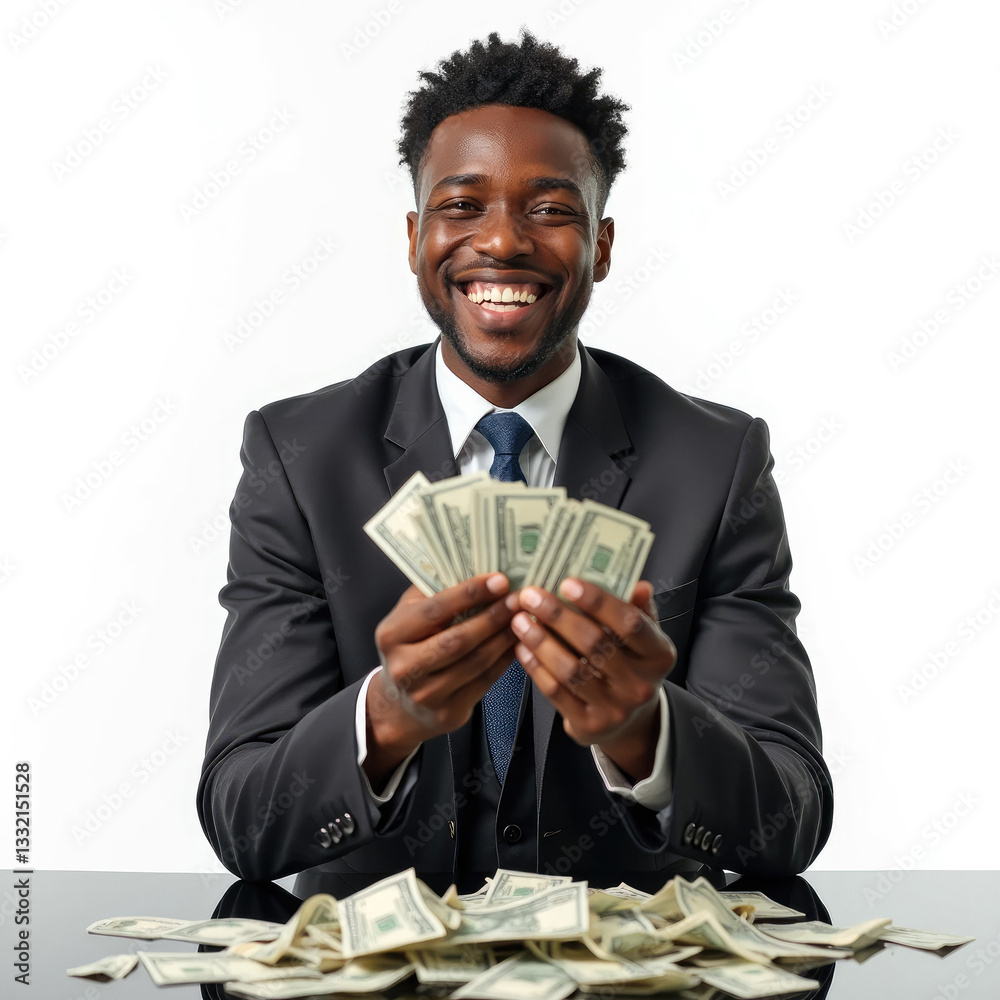 young businessman in formalwear suit sitting with paper currency young businessman in formalwear suit sitting with paper currency