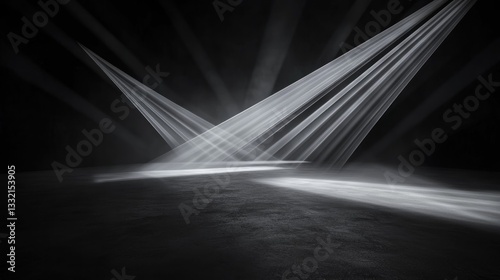 Stage spotlight beams on dark concrete floor photo