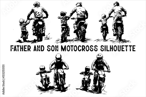 Father and Son Motorcycle Duo Silhouette Bundle. Father and Son Biker Silhouette set.