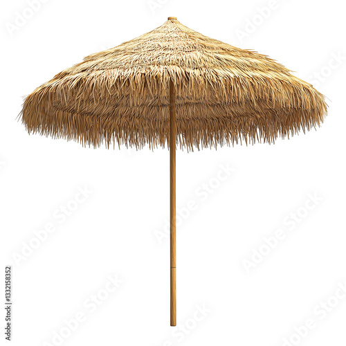Straw beach umbrella providing sun protection isolated on transparent background 