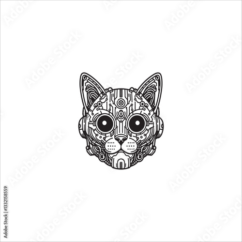 Cyberpunk cat head drawing artwork handmade illustration