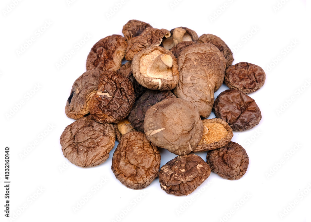 Dried shiitake mushrooms isolated on white background. Dried shiitake mushrooms isolated on white background.
