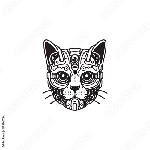 Cyberpunk cat head drawing artwork handmade illustration