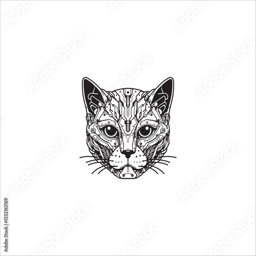Cyberpunk cat head drawing artwork handmade illustration