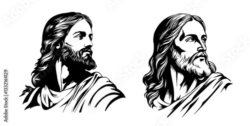 jesus christ face portrait vector black shape silhouette