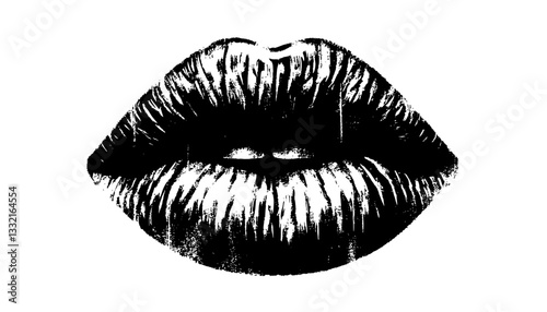 realistic female lips black sensual engraving illustration