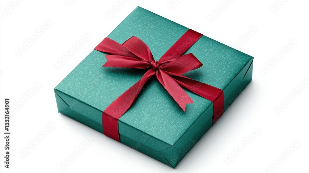 Fototapeta premium Festive Green Gift Box with Red Ribbon