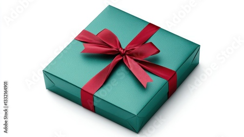 Festive Green Gift Box with Red Ribbon