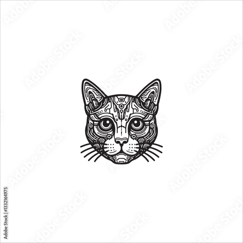 Cyberpunk cat head drawing artwork handmade illustration