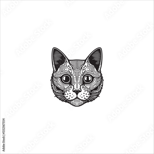 Cyberpunk cat head drawing artwork handmade illustration