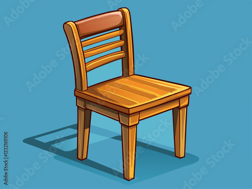 vector of basic wooden chair with a flat seat and four sturdy legs. The backrest is slightly curved for comfort, made of solid wood.