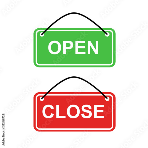 illustration green open and red close icon for store