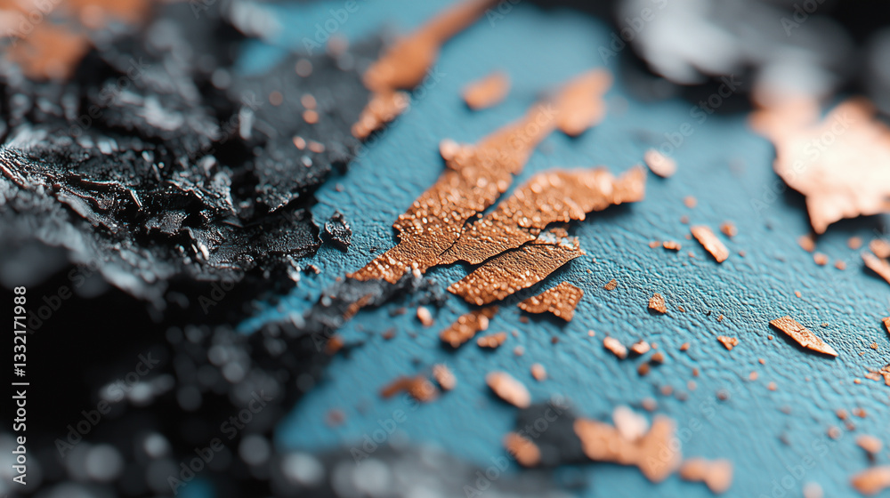 Close-up view reveals a combination of black and metallic copper textures, showcasing an intriguing abstract pattern and visual depth Close-up view reveals a combination of black and metallic copper textures, showcasing an intriguing abstract pattern and visual depth