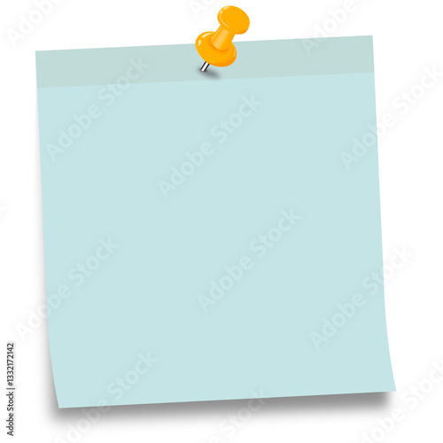 Light Blue Sticky Note with Orange Pushpin - Isolated on White Background - png & jpeg file - high resolution images