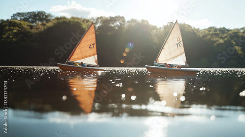 Sailing Boats on a Calm Lake at Sunset