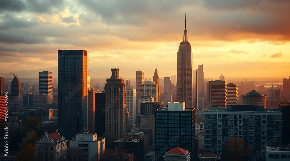 Fototapeta premium Manhattan Skyline Glowing at Sunset