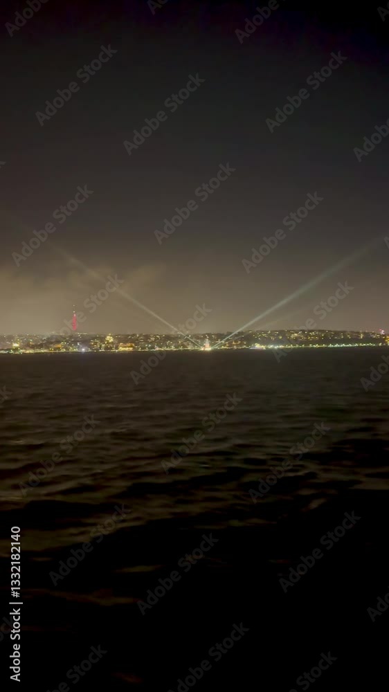 Black Sea and the city at night in lights