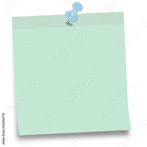 Pastel Mint Green Sticky Note with Light Blue Pushpin - Isolated on White Background - png & jpeg file - high resolution images