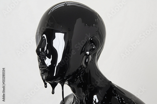 The Enigmatic Form: A human figure, completely coated in a glossy black substance, embodies a sense of mystery, art and modern abstraction