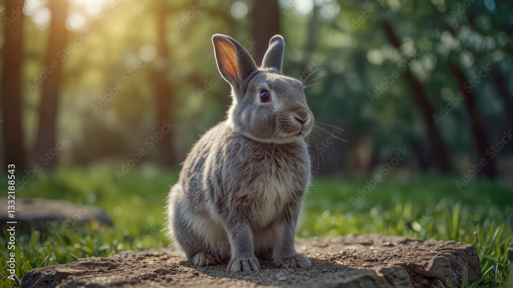 Obraz premium cute gray bunny on spring background