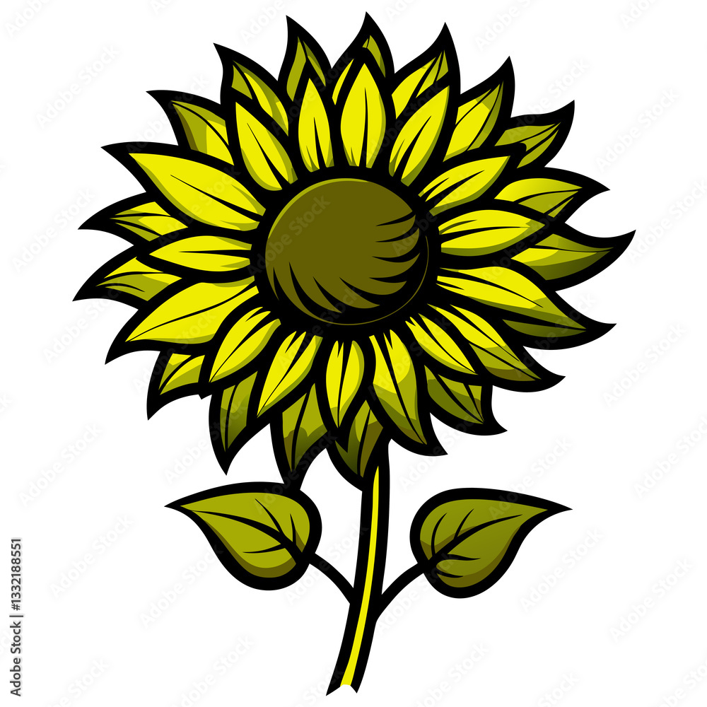 Fototapeta premium colorful sun flower silhouette yellow isolated vector with white background.