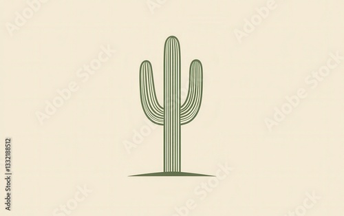 Green Line Art Saguaro Cactus Illustration on Beige Background