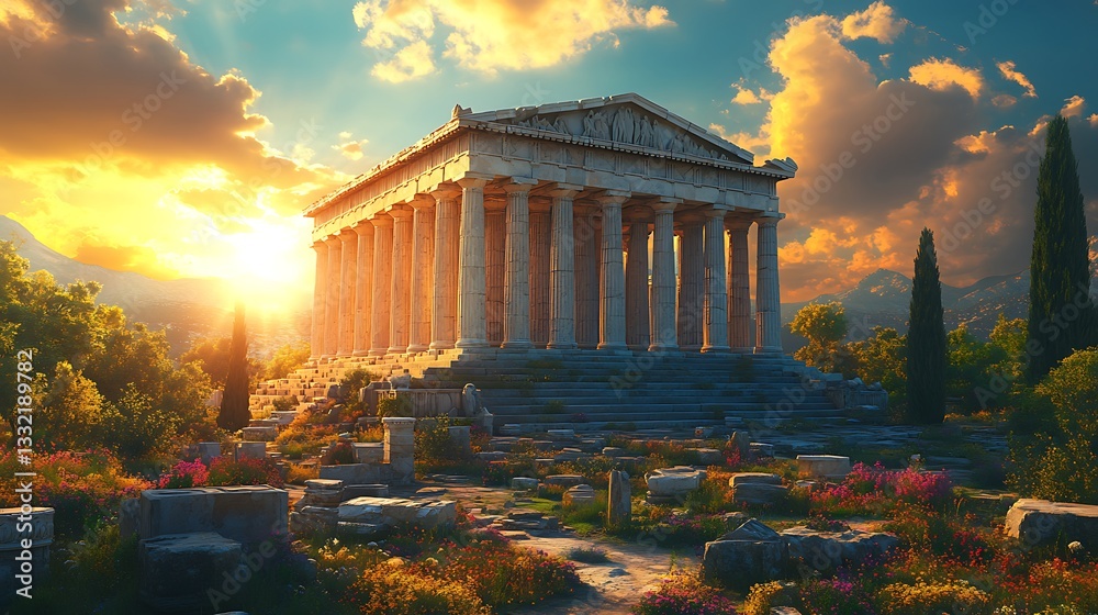 Obraz premium Majestic marble pillars ocean horizon high resolution hd image