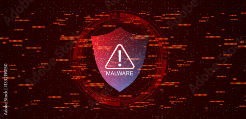 Hacking concept. Attention warning attacker alert sign malware red background. Vector illustration
