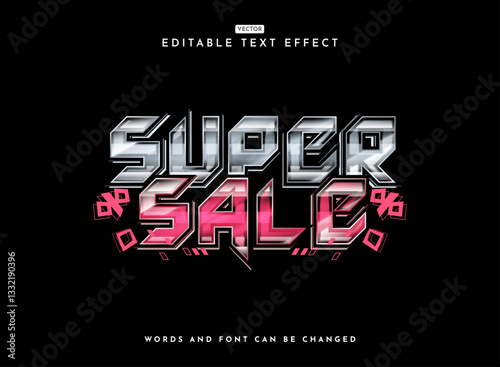 super sale silver pink colorful modern retro futuristic chrome text effect with memphis shape