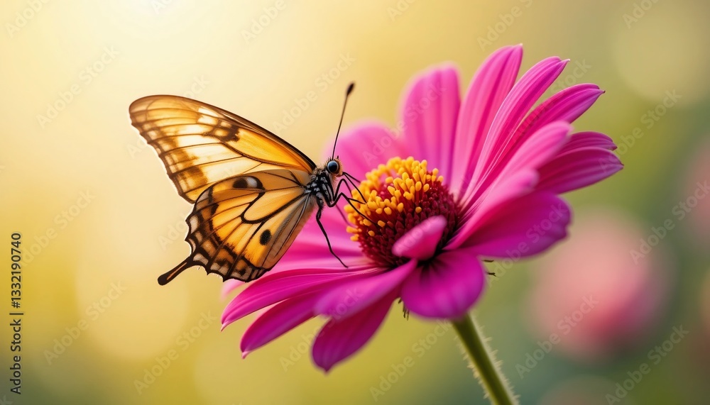 Stunning Orange Butterfly on Vibrant Pink Flower in Sunlight Close Up Nature Photography Stunning Orange Butterfly on Vibrant Pink Flower in Sunlight Close Up Nature Photography