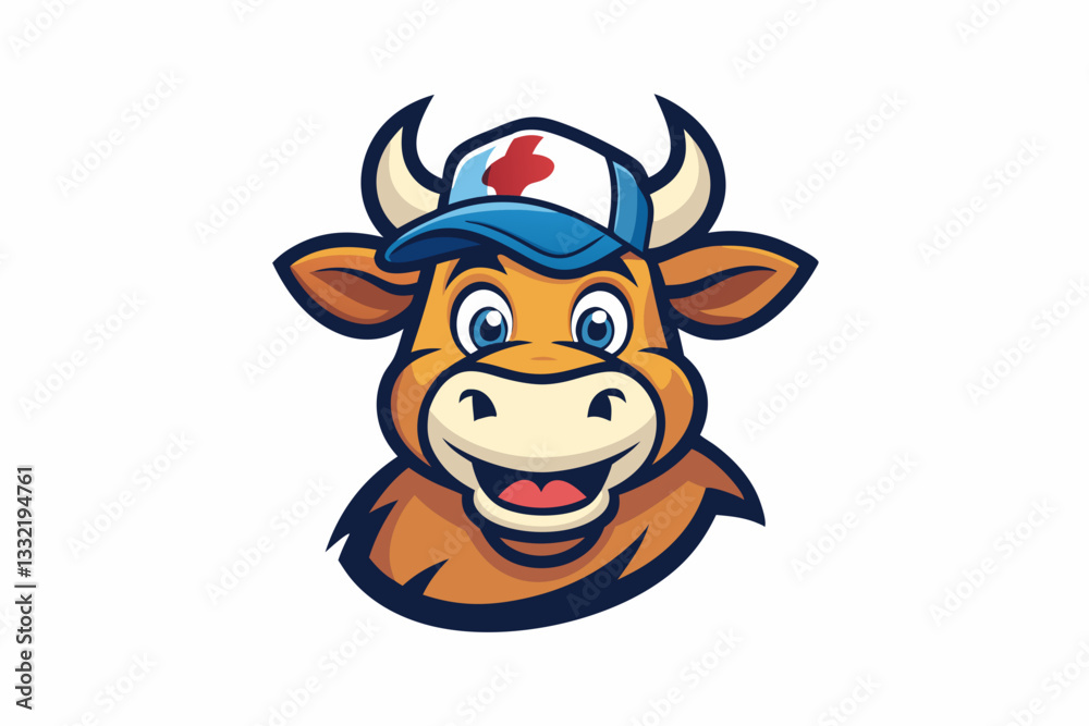funny cow head with cap vector logo funny cow head with cap vector logo