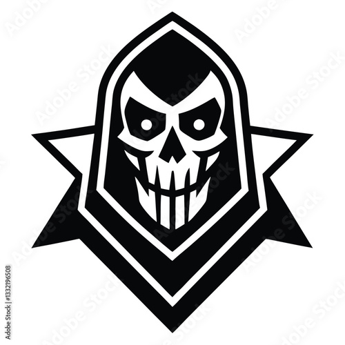 Grim Reaper Skull Logo Black and White Star Design