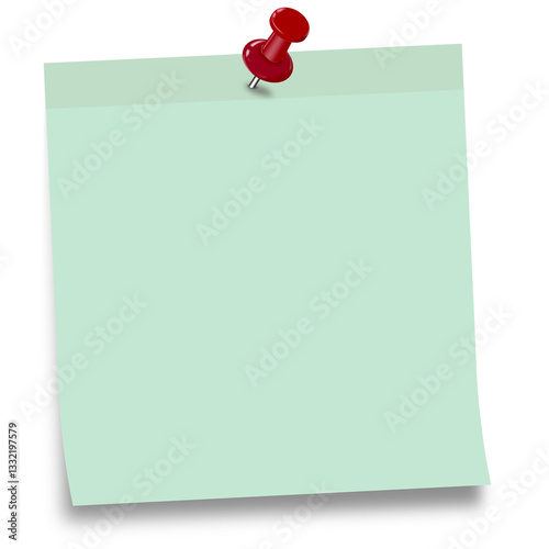 Pastel Mint Green Sticky Note with Red Pushpin - Isolated on White Background - png & jpeg file - high resolution images
