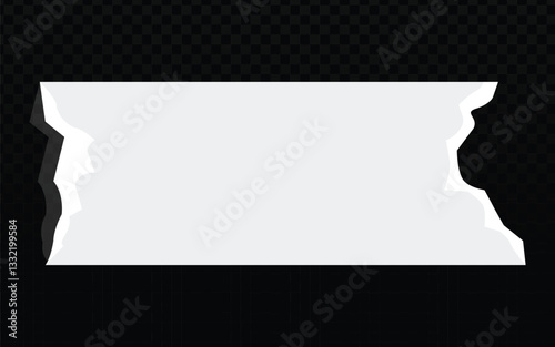 Torn white paper strip vector art, a versatile digital design element. Clean vector lines create a realistic, jagged-edged strip. Ideal for mockups, designs, or digital collages requiring a distressed