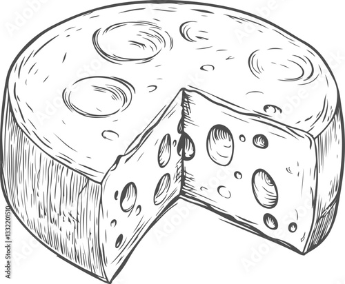 Hand drawn illustration of cheese isolated on transparent background. Vector illustration