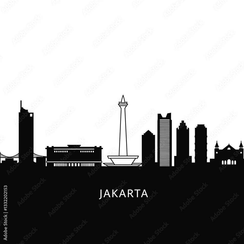 Naklejka premium Jakarta Skyline Silhouette - Vector Illustration