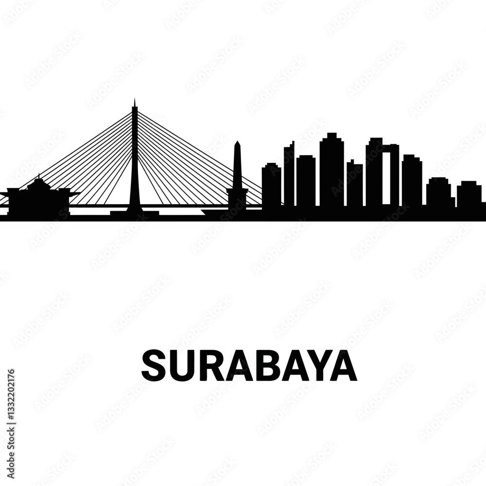 Fototapeta premium Surabaya Skyline Silhouette - Vector Illustration