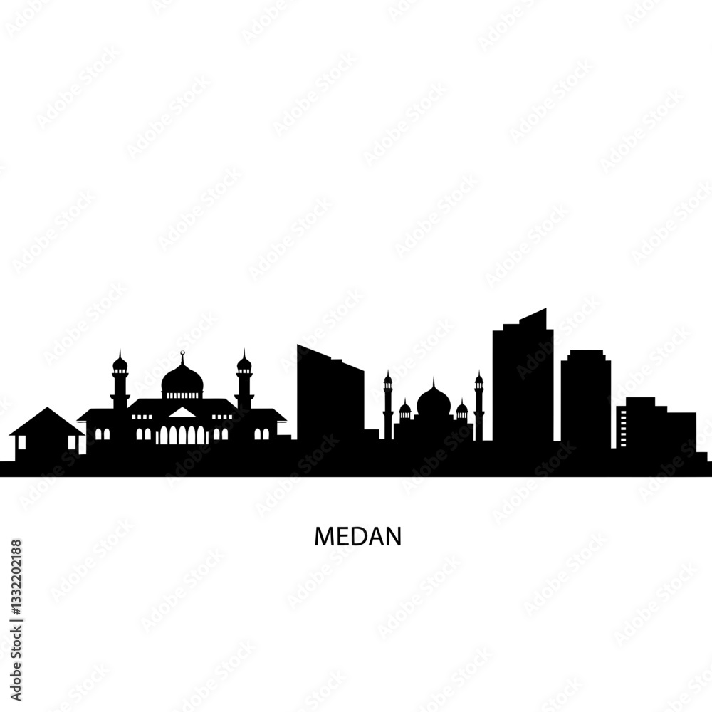 Obraz premium Medan Skyline Silhouette - Vector Illustration