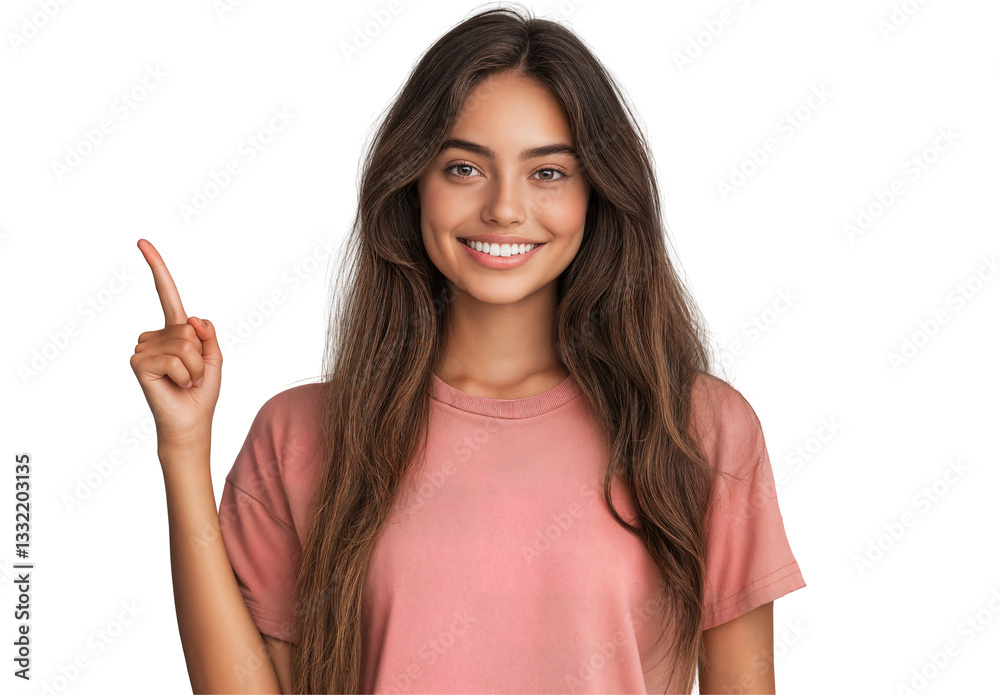 Happy Brunette Woman Pointing Up Happy Brunette Woman Pointing Up