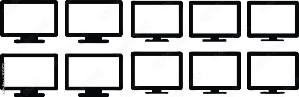 Simple black and white computer monitor icons in a grid pattern Simple black and white computer monitor icons in a grid pattern