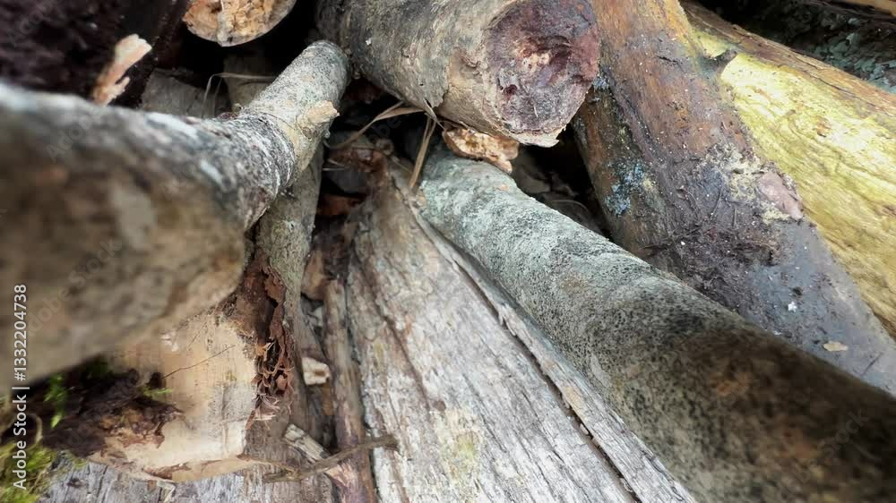 Common lizard (Zootoca vivipara) tries to reach the next piece of wood but falls down. Estonia. Common lizard (Zootoca vivipara) tries to reach the next piece of wood but falls down. Estonia.