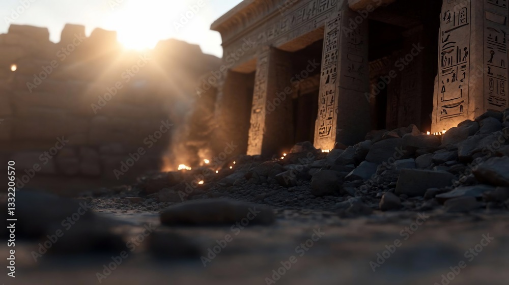 Fototapeta premium Ancient Stone Temple Ruins at Sunset