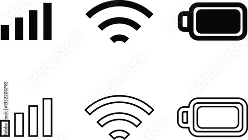 Minimalist battery wifi signal icons vector illustration