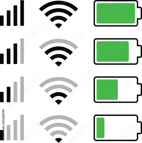 Minimalist battery wifi signal icons vector illustration