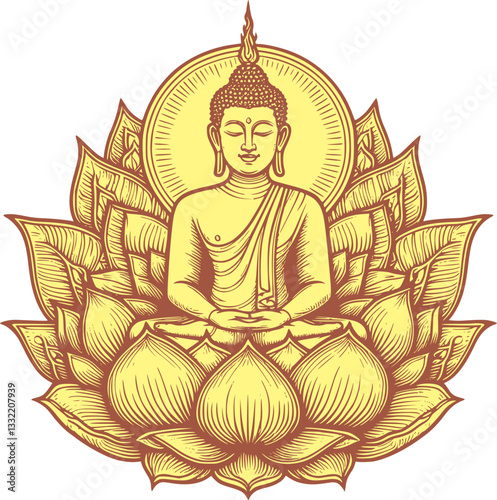 happy vesak day with buddha in the lotus.