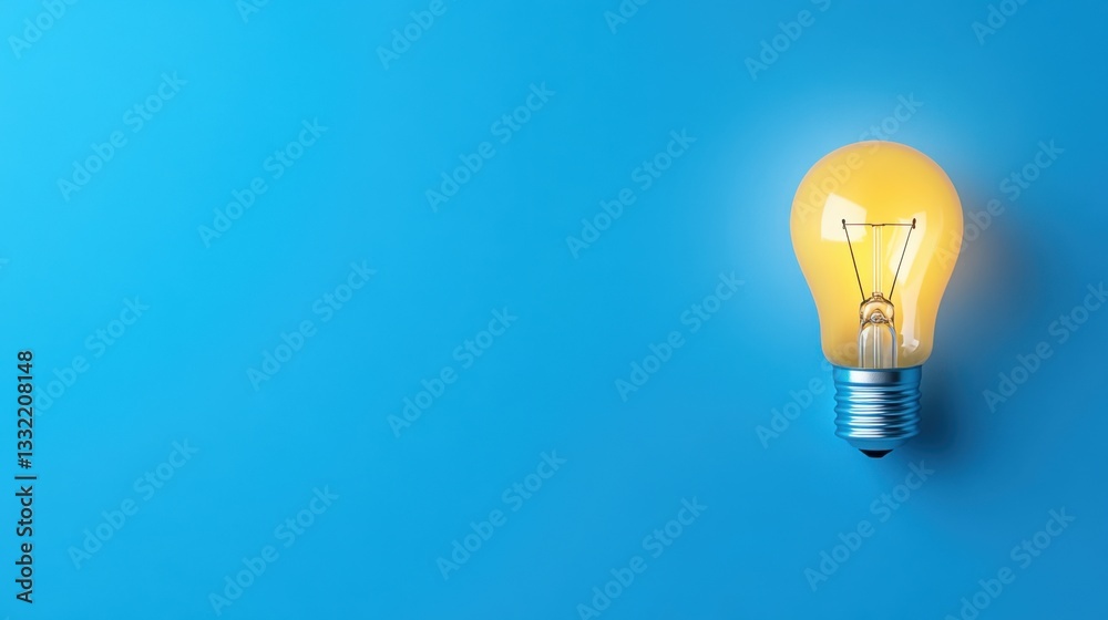 Bright Yellow Light Bulb Against Vibrant Blue Background for Creative Ideas and Innovation Concepts Bright Yellow Light Bulb Against Vibrant Blue Background for Creative Ideas and Innovation Concepts