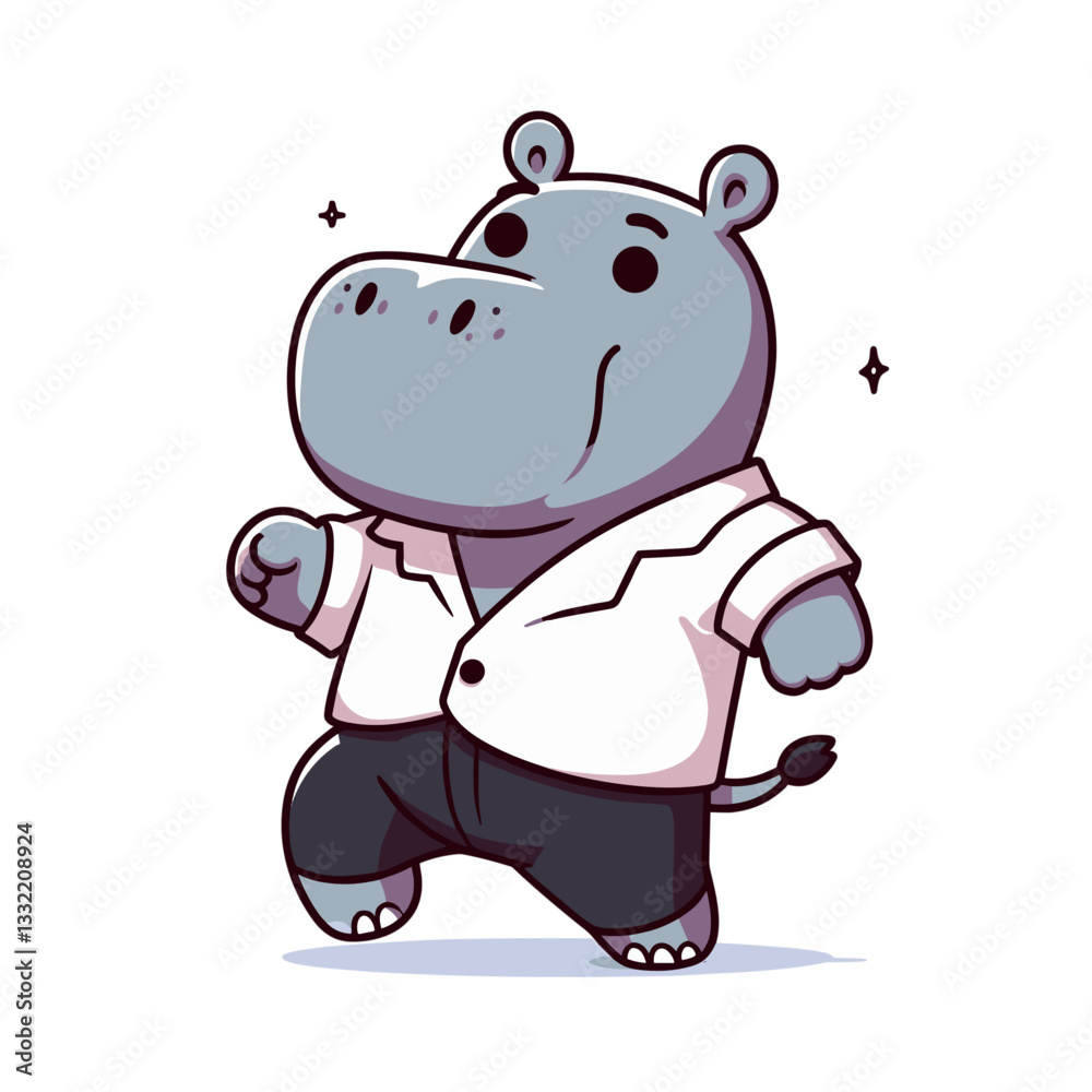 Fototapeta premium Hippo dancer in formal shirt and black pants. Vector illustration perfect for entertainment industry, performance arts, professional dancing and rhythmic movement concepts.