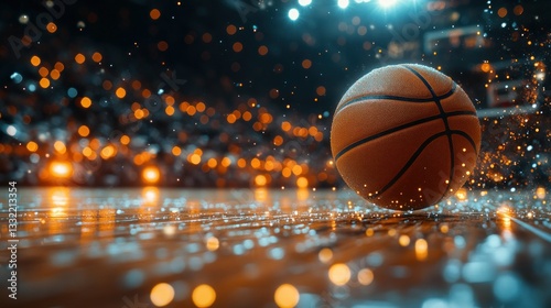 Basketball in action on court photo