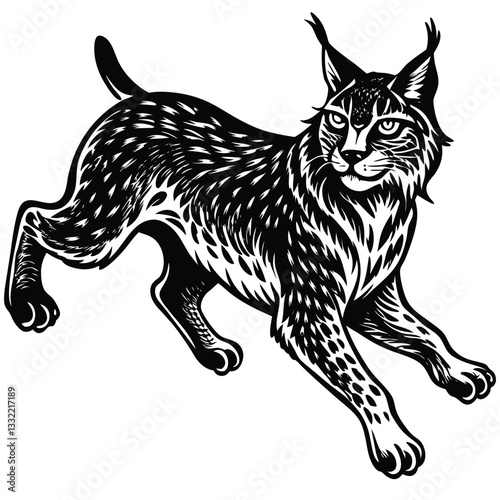 a lynx illustration in black and white.